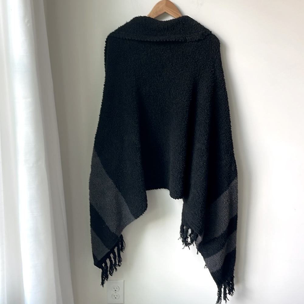 Barefoot Dreams Black and Charcoal Striped Cozy Wrap Sweater - Picture 2 of 8